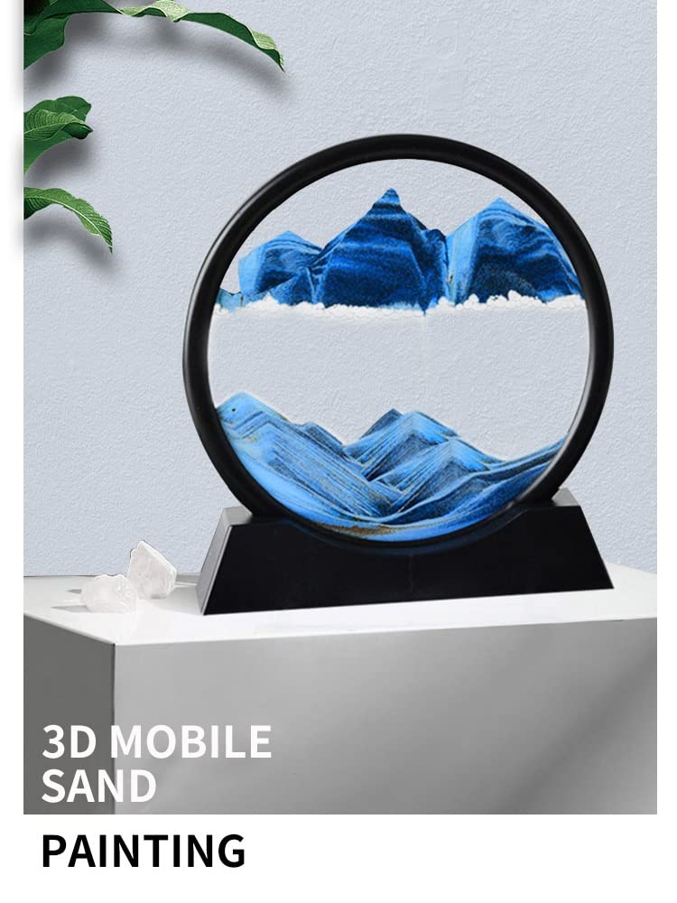 SOFLIY 3D ديناميكية الرمال الفن السائل الحركة الرمال المتحركة صورة فنية مستديرة الزجاج 3D أعماق البحار الرمال في عرض الحركة إطار الرمال المتدفقة الاسترخاء سطح المكتب المنزل مكتب العمل ديكور (7 الأزرق) - Image 3